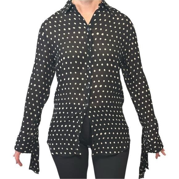 Saint Laurent Classic Crepe Polka Dot Top size FR 36 Long Sleeve tie Accents - Picture 3 of 13